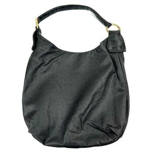 Nine West Women’s Large Shoulder Purse Black Hobo Bag Faux Ostrich Leather EUC!!